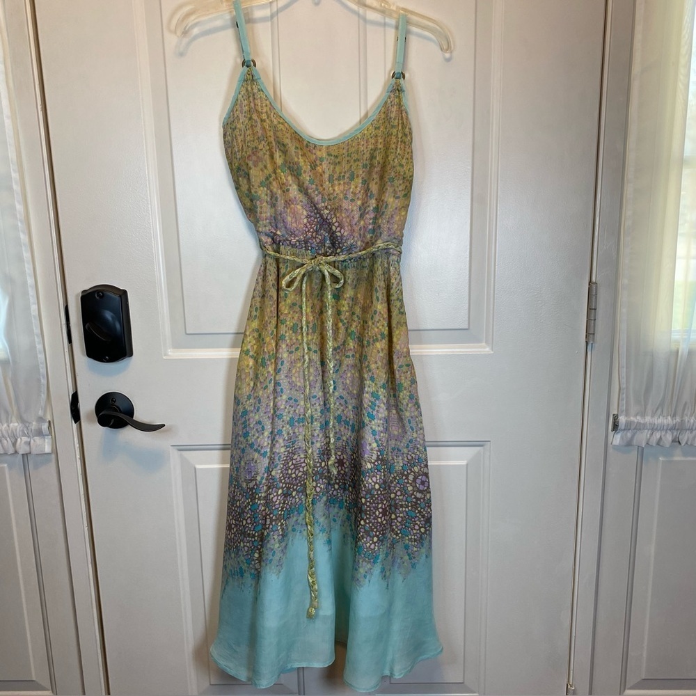 Yumi Sz 2/4 Beautiful Multicolor Mosaic Print Sun Dress Lined Zipper Adj strap